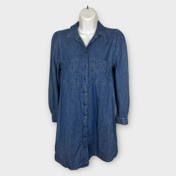 Madewell Size XS Blue Medium Wash Denim Chambray Shirt Dress Long Sleeve - Picture 1 of 7
